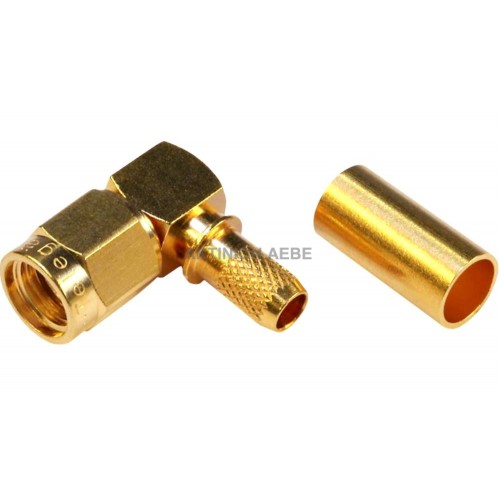 J01150R0021 SMA plug reverse male gold plated right angle TELEGARTNER