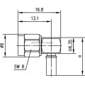 J01150R0031 Φις SMA reverse αρσενικό επίχρυσο γωνιακό TELEGARTNER